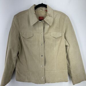 Vtg Valerie Steven’s Womens Large Leather Bomber Jacket 90’s Full Zip Biker Boho